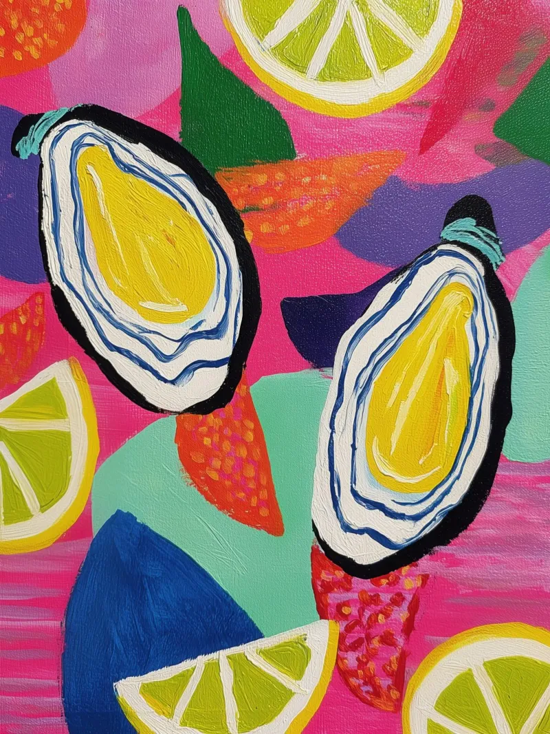 Due ostriche e quattro limoni | Freschezza del mare poster con telaio in alluminio da Autofocus