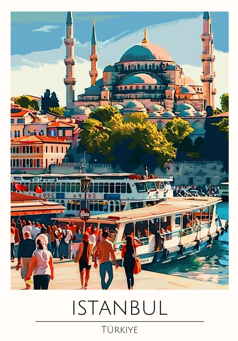 Poster di viaggio d'epoca sulla Moschea Blu di Istanbul poster con telaio in plastica da homdeco