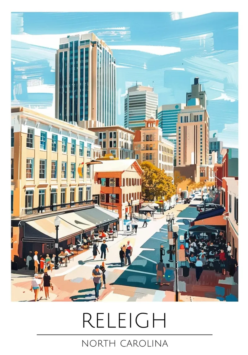 Poster d'epoca della città di Raleigh, Carolina del Nord poster con telaio in alluminio da homdeco