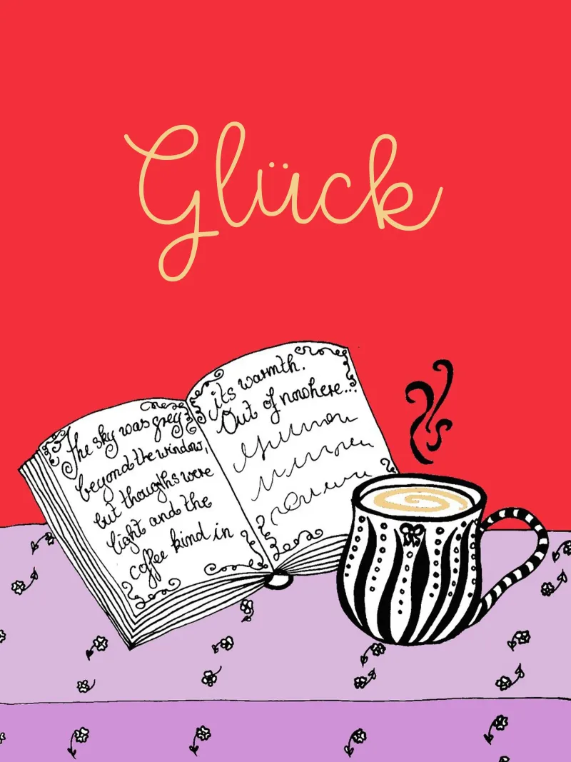 Libro e tazza portafortuna - rosso rosa giallo poster da PaperLine Art