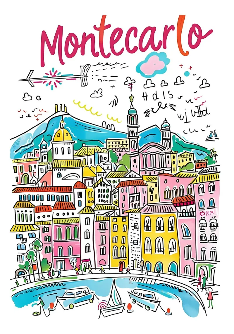 Monte Carlo Monaco Funky Colorful City Art poster da homdeco