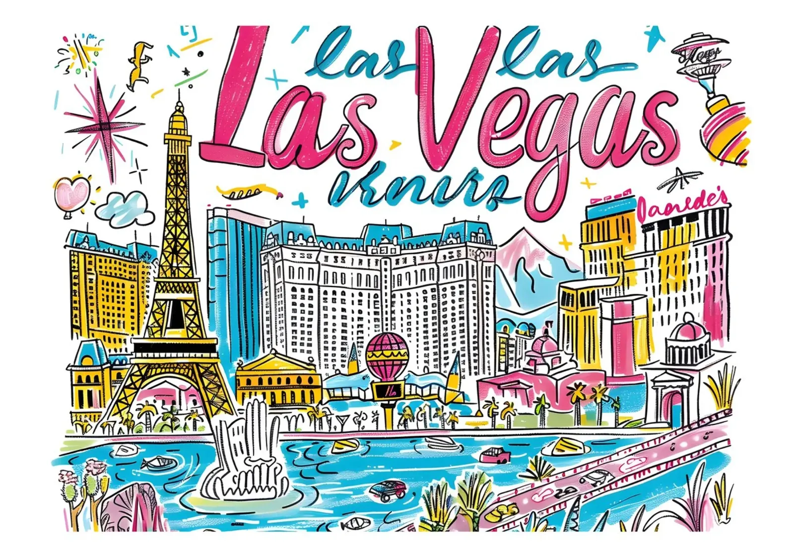 Poster artistico Las Vegas Funky Colorful City tela con Cornice a cassetta da homdeco