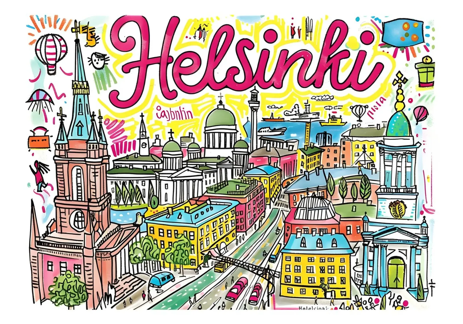 Helsinki Finlandia, città colorata e divertente - Poster d'arte poster da homdeco