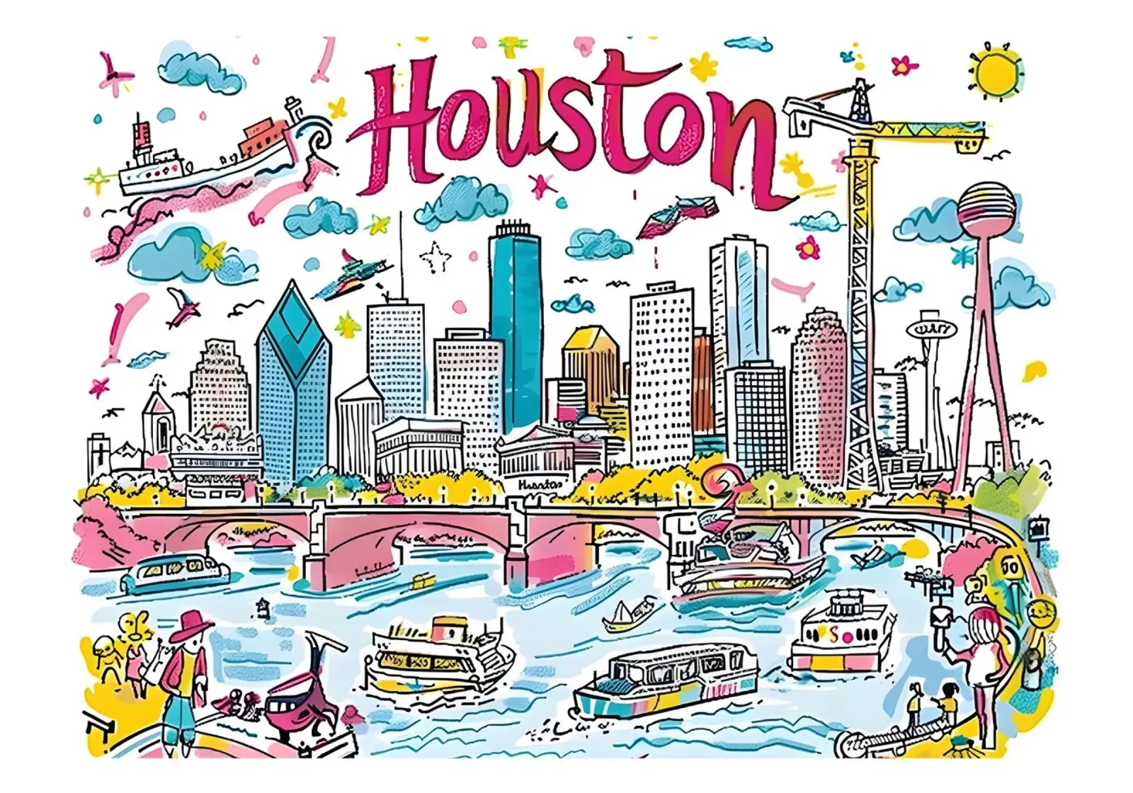 Houston Texas, città colorata e divertente Poster artistico poster da homdeco