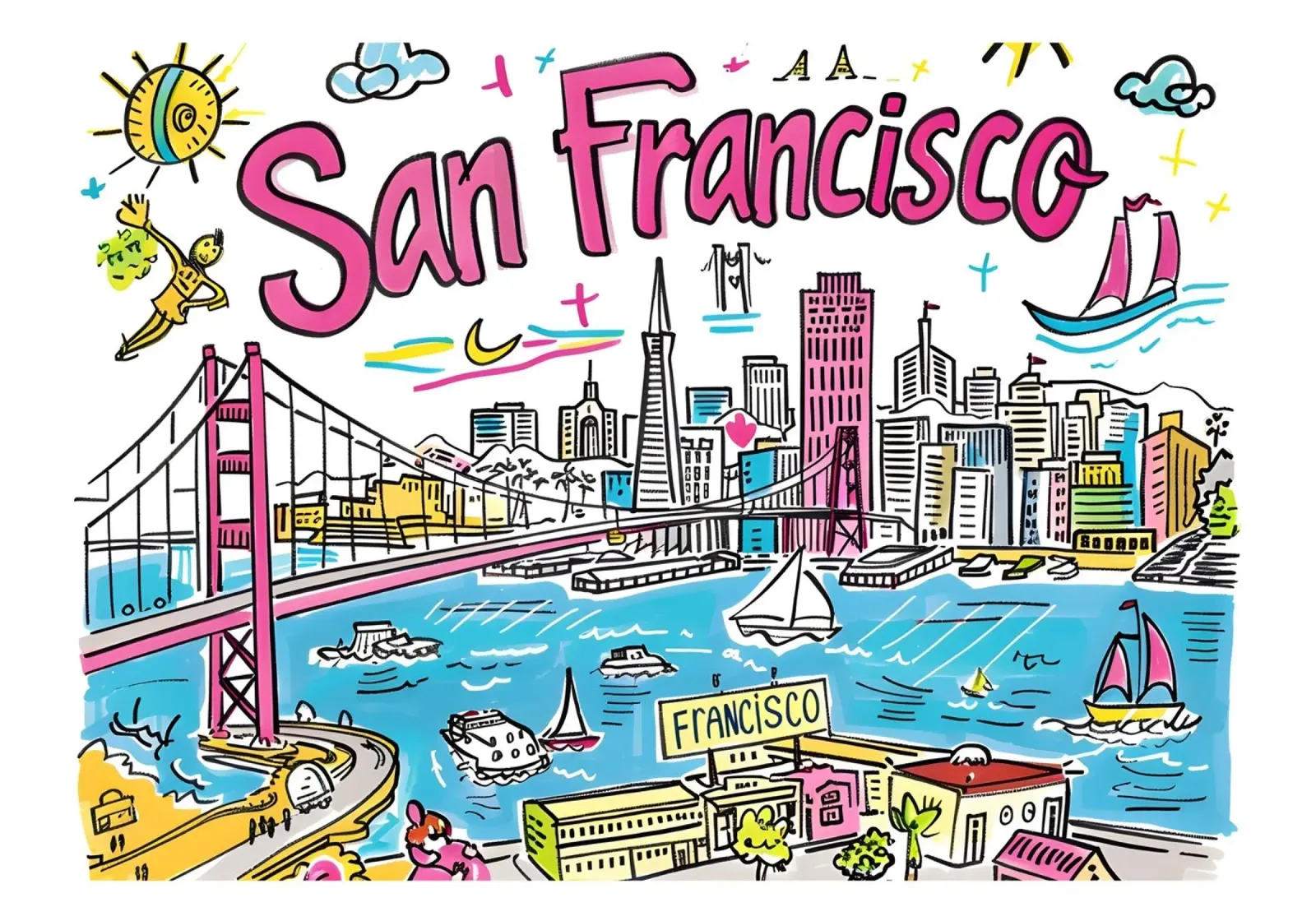 Poster artistico della città di San Francisco, colorato e divertente poster da homdeco
