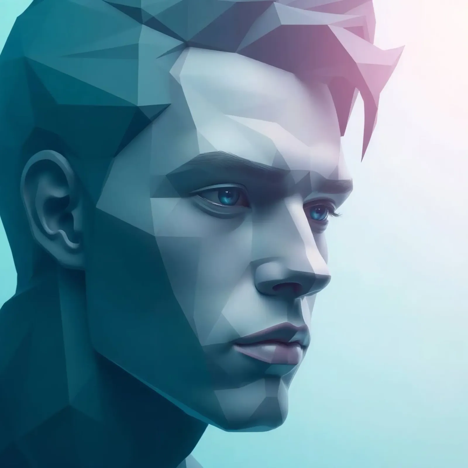 Illustrazione digitale della testa maschile a bassa polarità poster con telaio in plastica da DesignDoodle