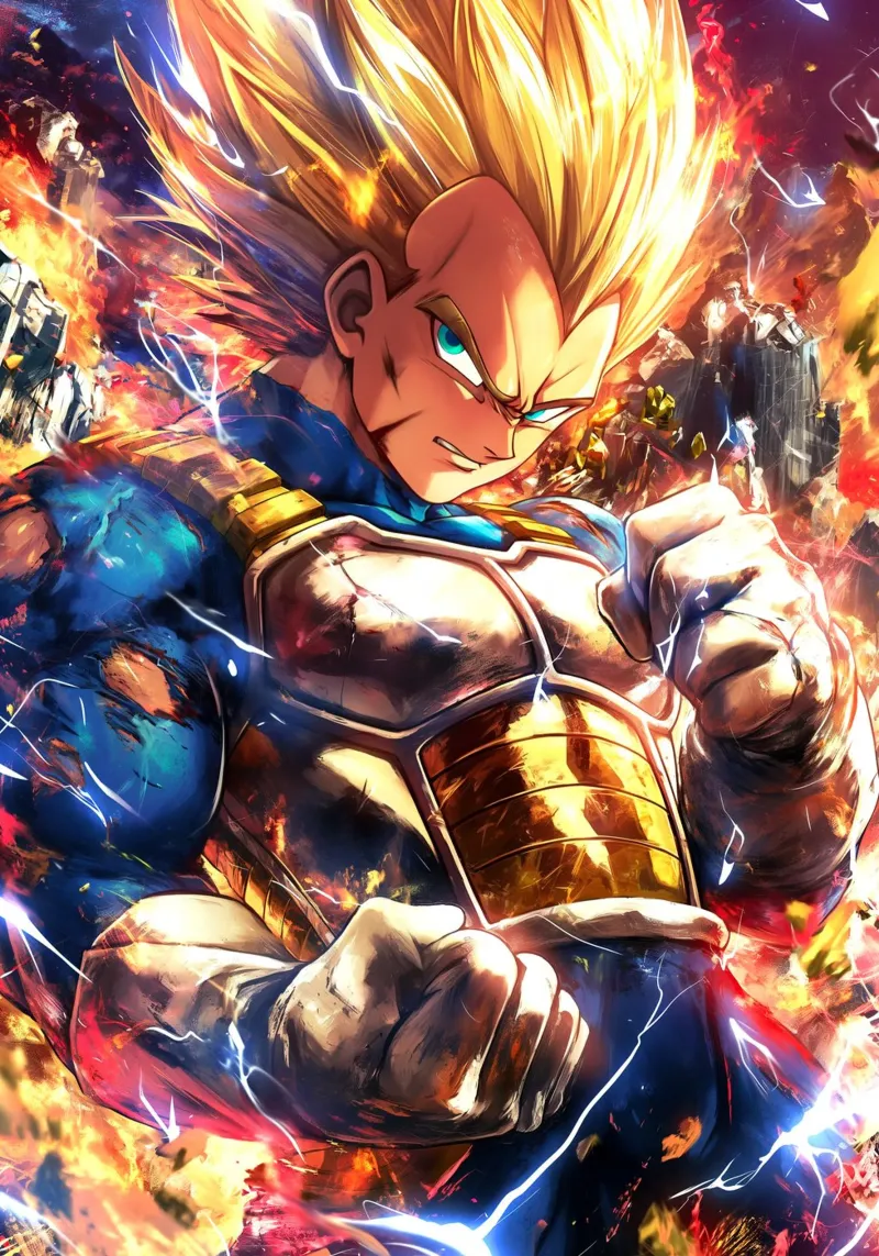 Super Saiyan Vegeta Dragon Ball DBZ poster con telaio in alluminio da Fleur de Lys