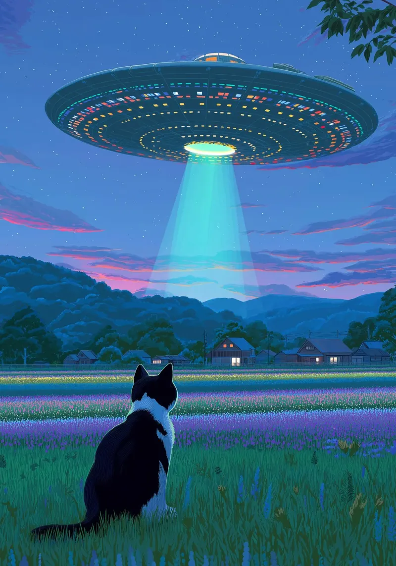 Cat vs UFO Spaceship canvas with Floater frame by Stellar Creative