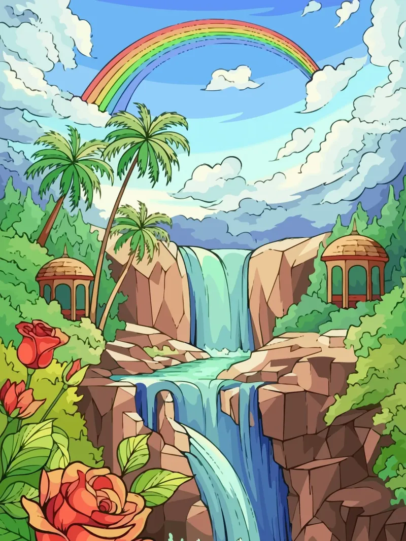 rainbow over the waterfall poster con telaio in alluminio da Dumery Art
