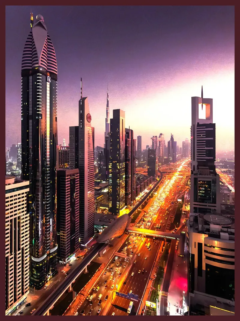 paisaje urbano skyline rascacielos urbano lienzo con Marco flotante de Christine N Shay