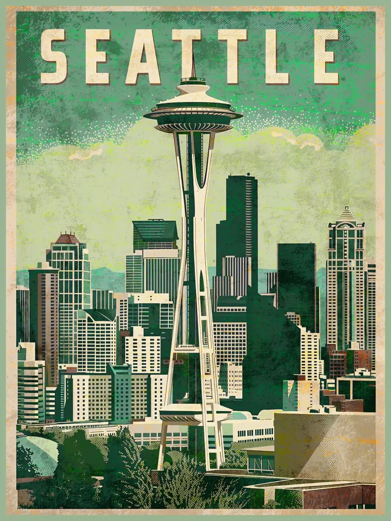 Seattle space needle paesaggio urbano grattacieli tela con Cornice a cassetta da Christine N Shay