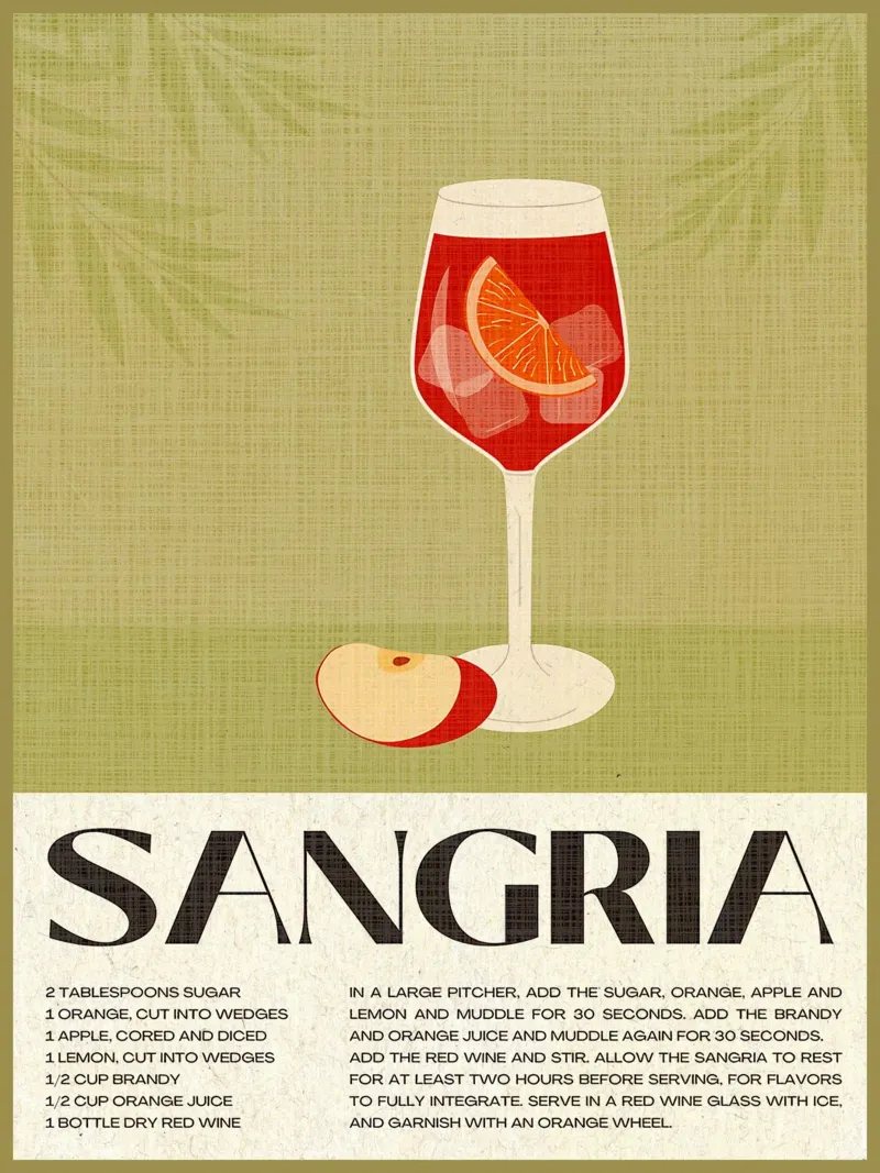 testo ricetta sangria zucchero spicchi d'arancia poster con telaio in alluminio da Christine N Shay