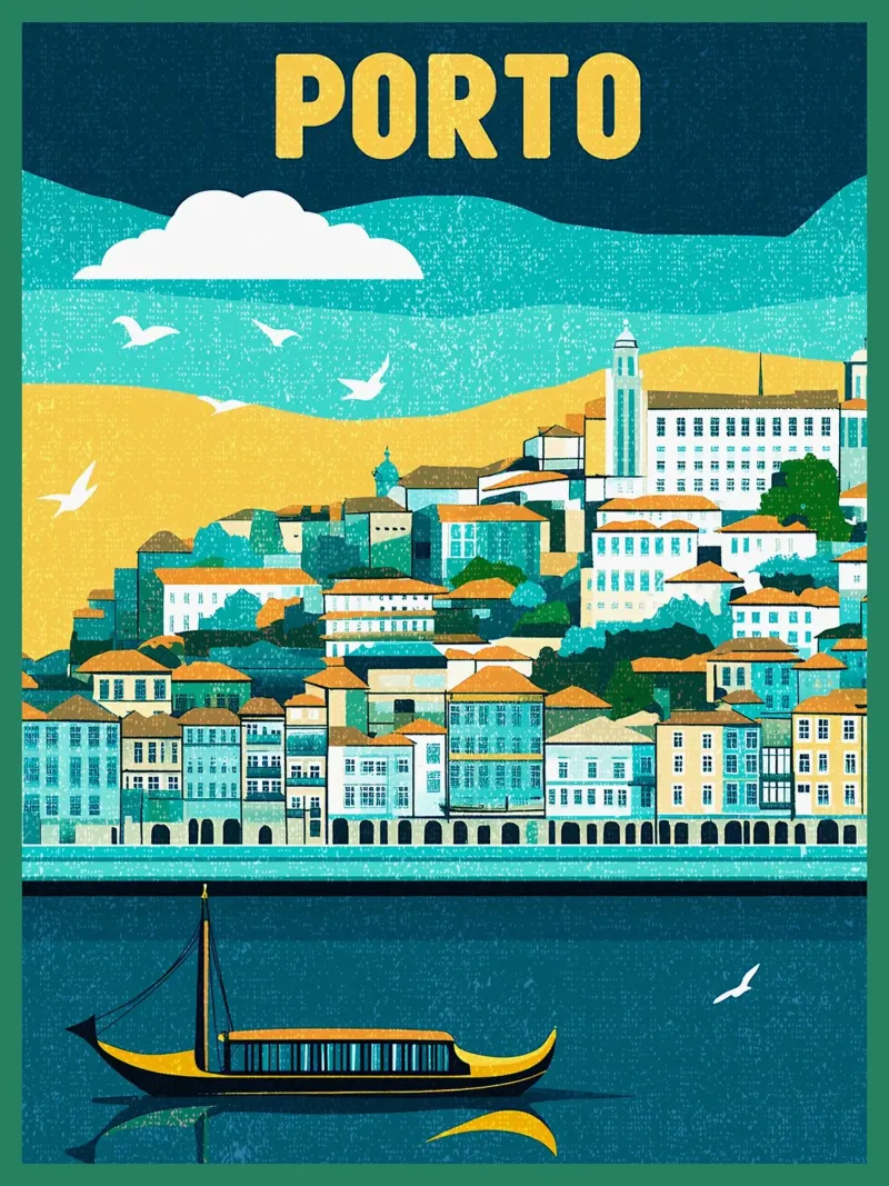 stadsgezicht rivier skyline boot architectuur poster met houten frame van Christine N Shay