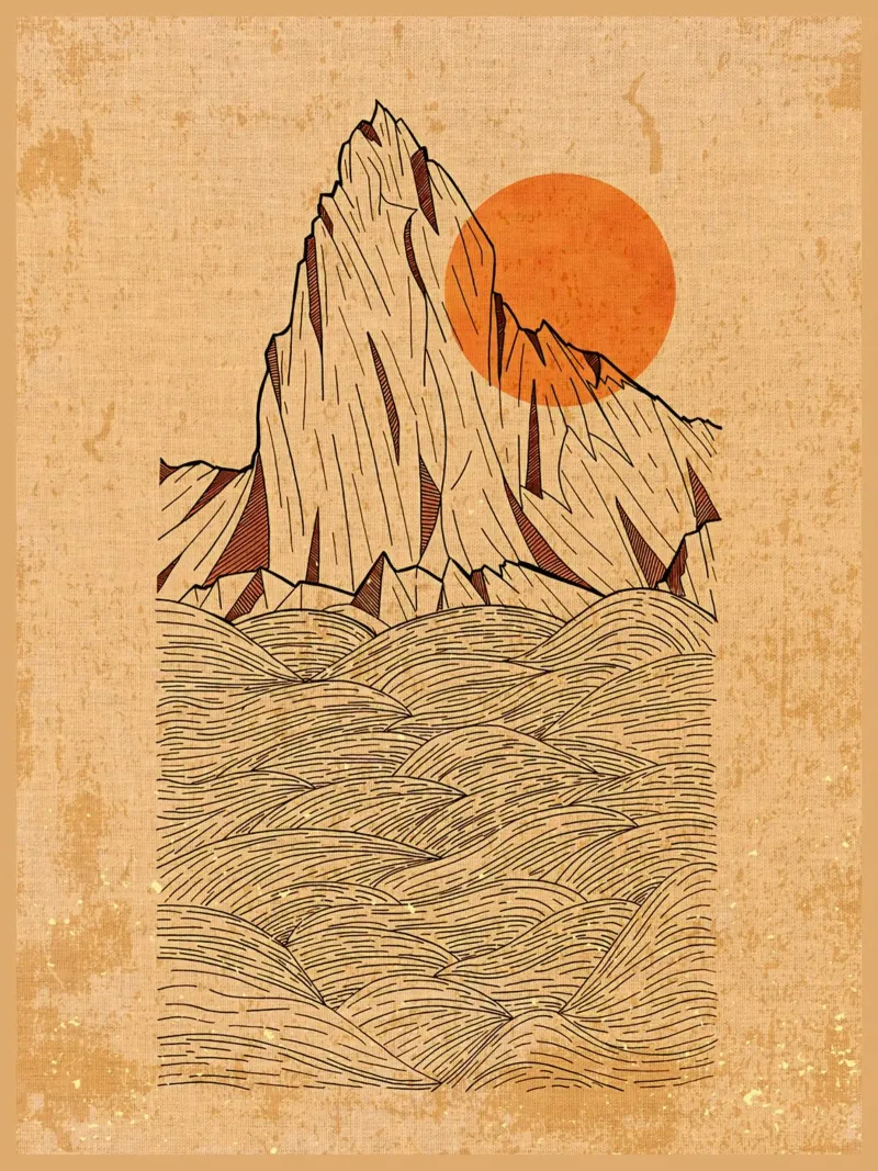 mountain sun sea waves landscape rocky canvas with Floater frame by Christine N Shay