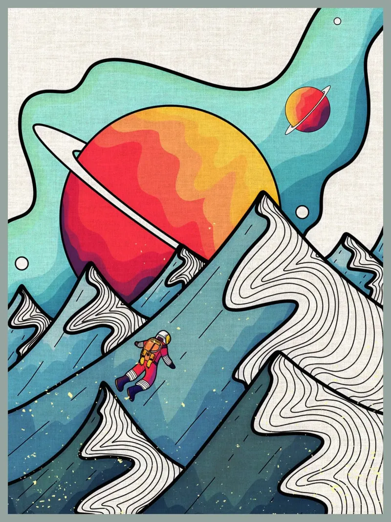 astronaut planeten golven ruimte oceaan surfer canvas met Baklijst van Christine N Shay