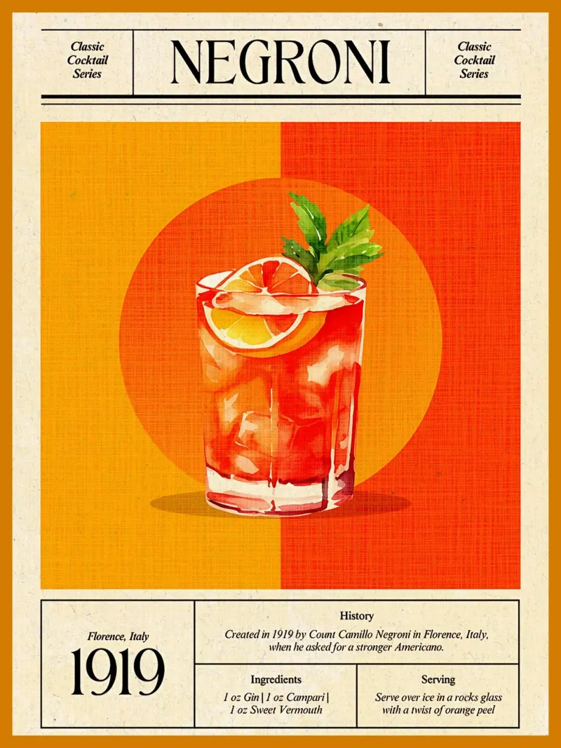 cocktail negroni fetta d'arancia bicchiere ghiaccio poster con telaio in plastica da Christine N Shay