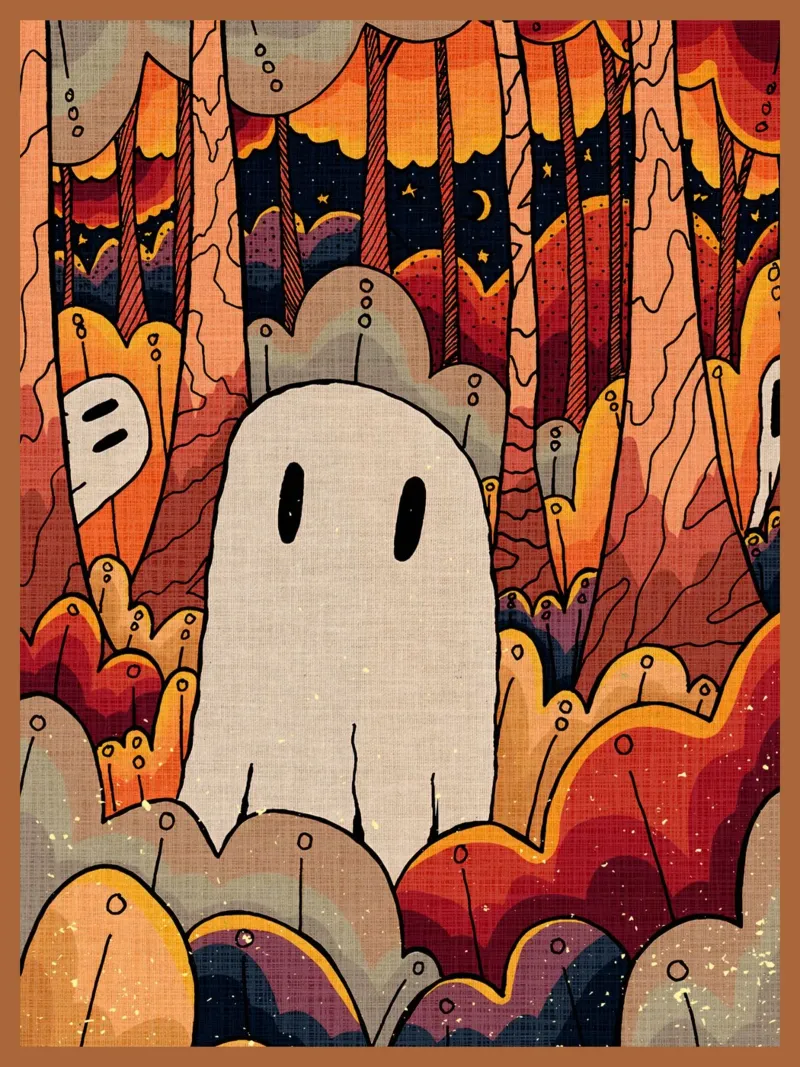 foresta fantasma funghi cielo notturno luna crescente poster con telaio in legno da Christine N Shay