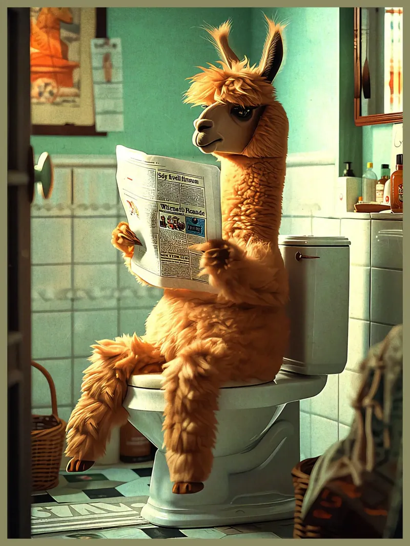 lama zeitung bad toilette korb handtücher Poster von Christine N Shay