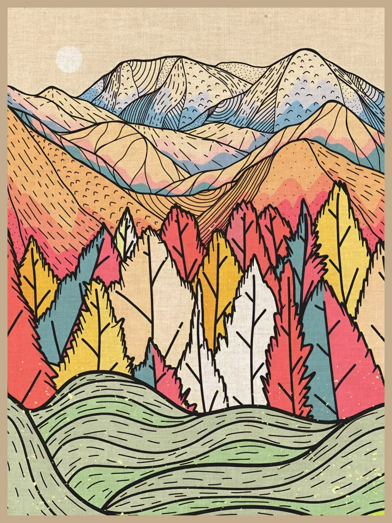 montagne colline foresta alberi foglie poster da Christine N Shay