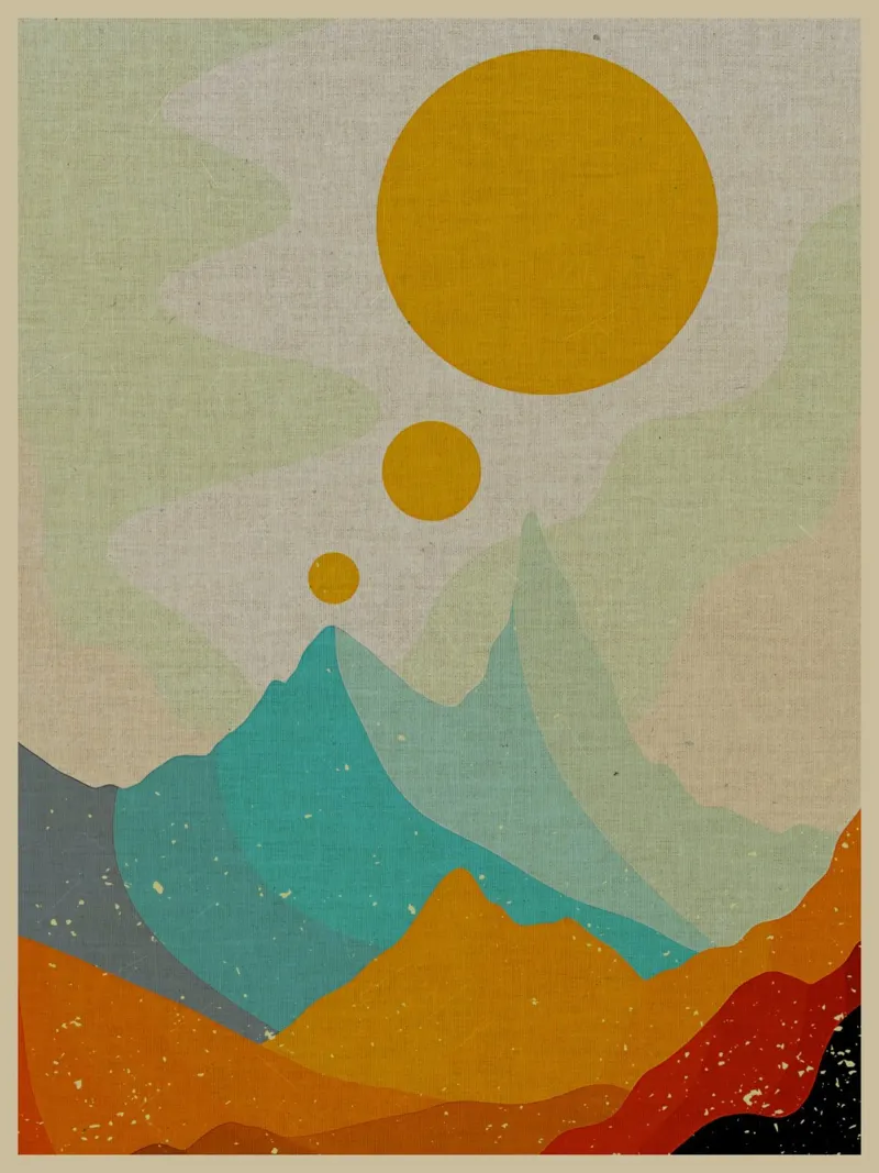 bergen zon abstract landschap cirkels horizon natuur poster van Christine N Shay