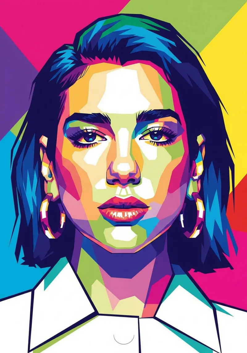 Ritratto pop art di Dua Lipa #2 poster con telaio in alluminio da Hantamrata