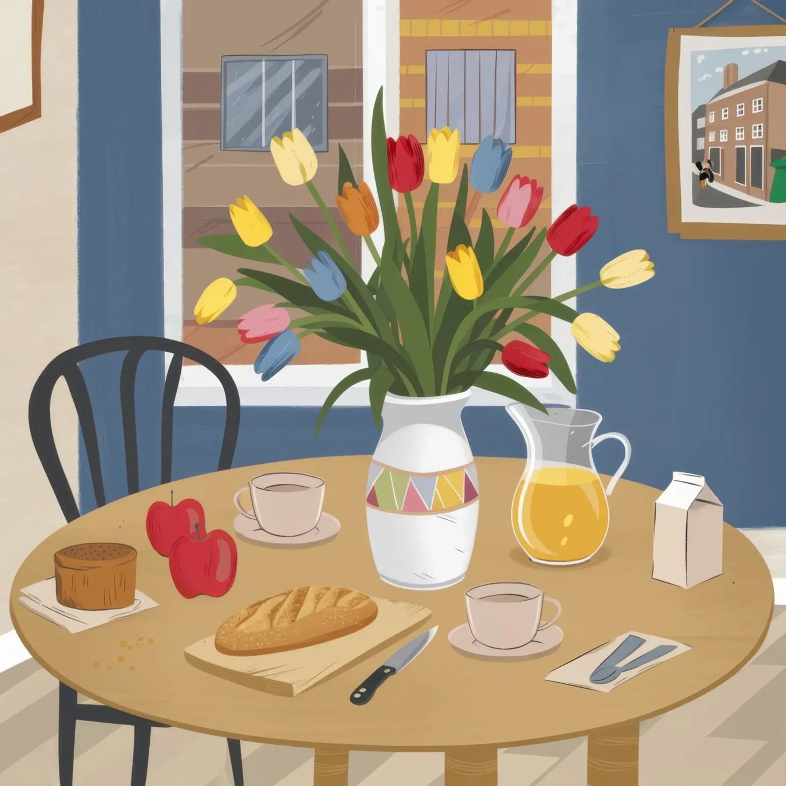 Colazione con tulipani baciati dal sole poster con telaio in alluminio da Snow Mist