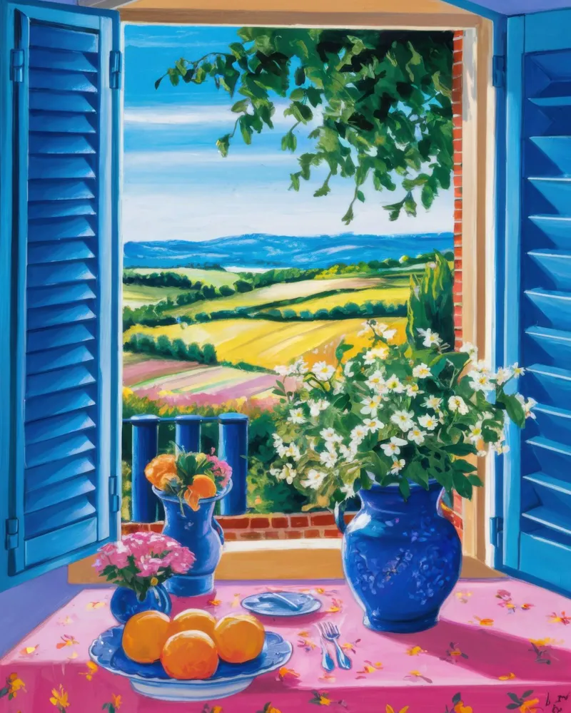Azure Shutter Vista poster con telaio in alluminio da Scaller Stars