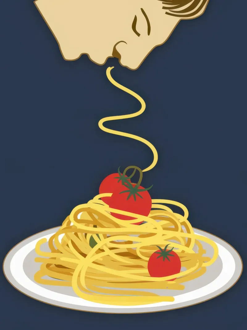 Solitary Spaghetti Serenade poster con telaio in legno da Nova Glaze