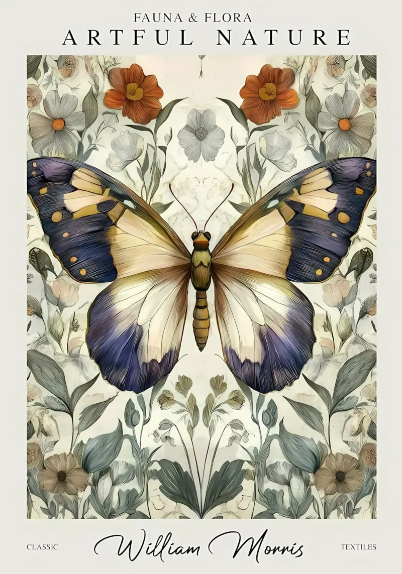 vlinder bloemen insecten canvas met Baklijst van Amber Hughes