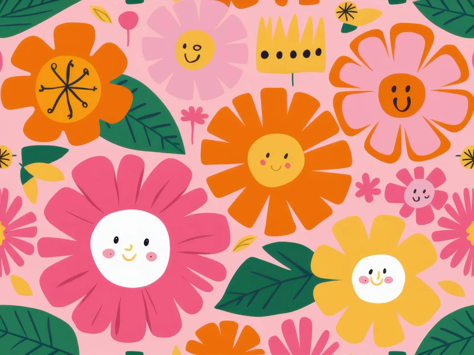 Glückliche Blumengesichter Leinwand mit Schattenfugenrahmen von Scaller Stars