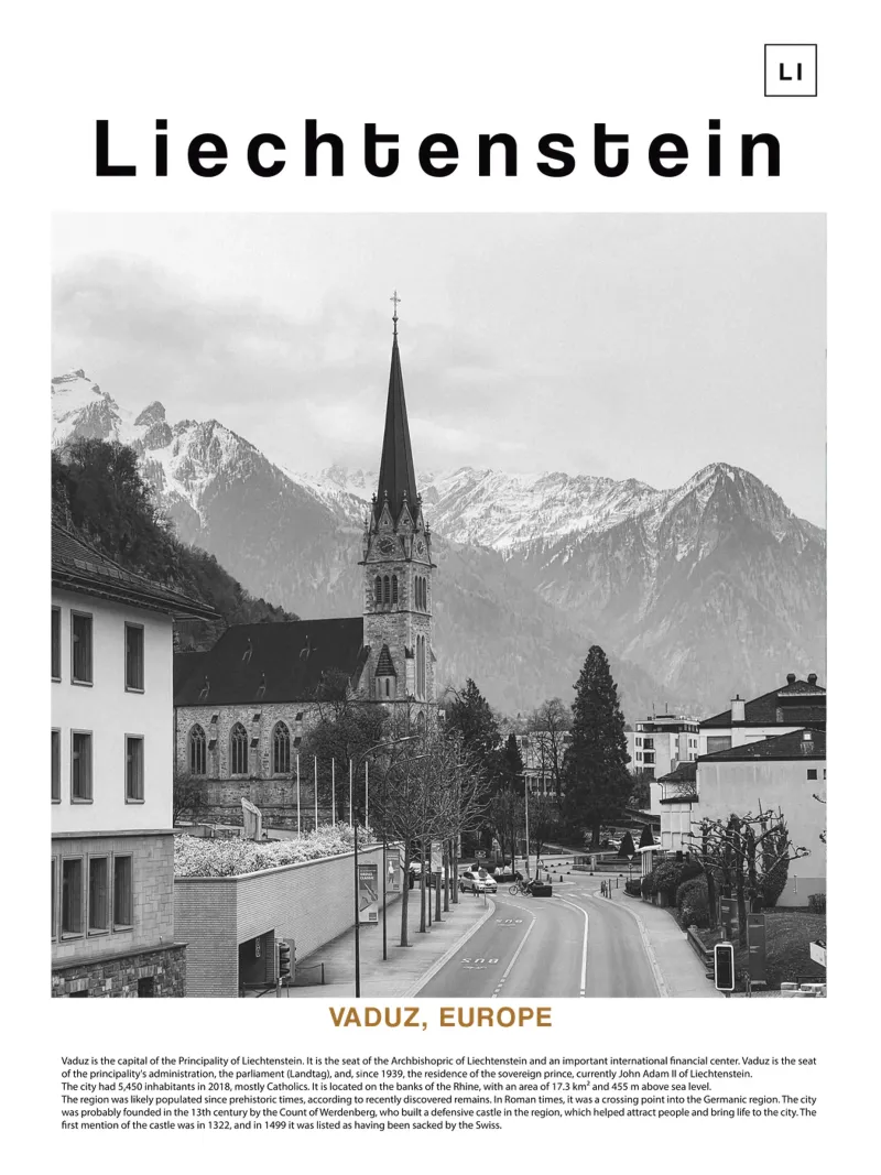 Arte murale di Vaduz, Liechesten, Europa tela con Cornice a cassetta da ✈ world in frame