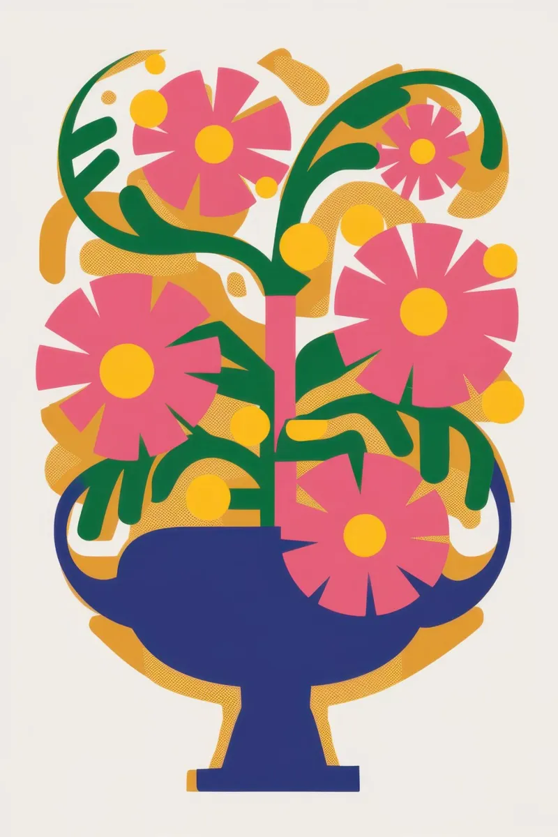 Sinfonia di fiori fucsia poster con telaio in legno da Scaller Stars