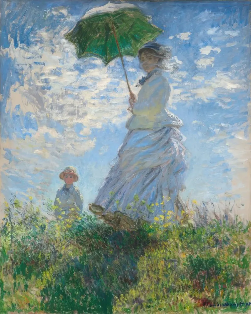 Claude Monet La donna che cammina con l'ombrellino poster con telaio in alluminio da clay bobby