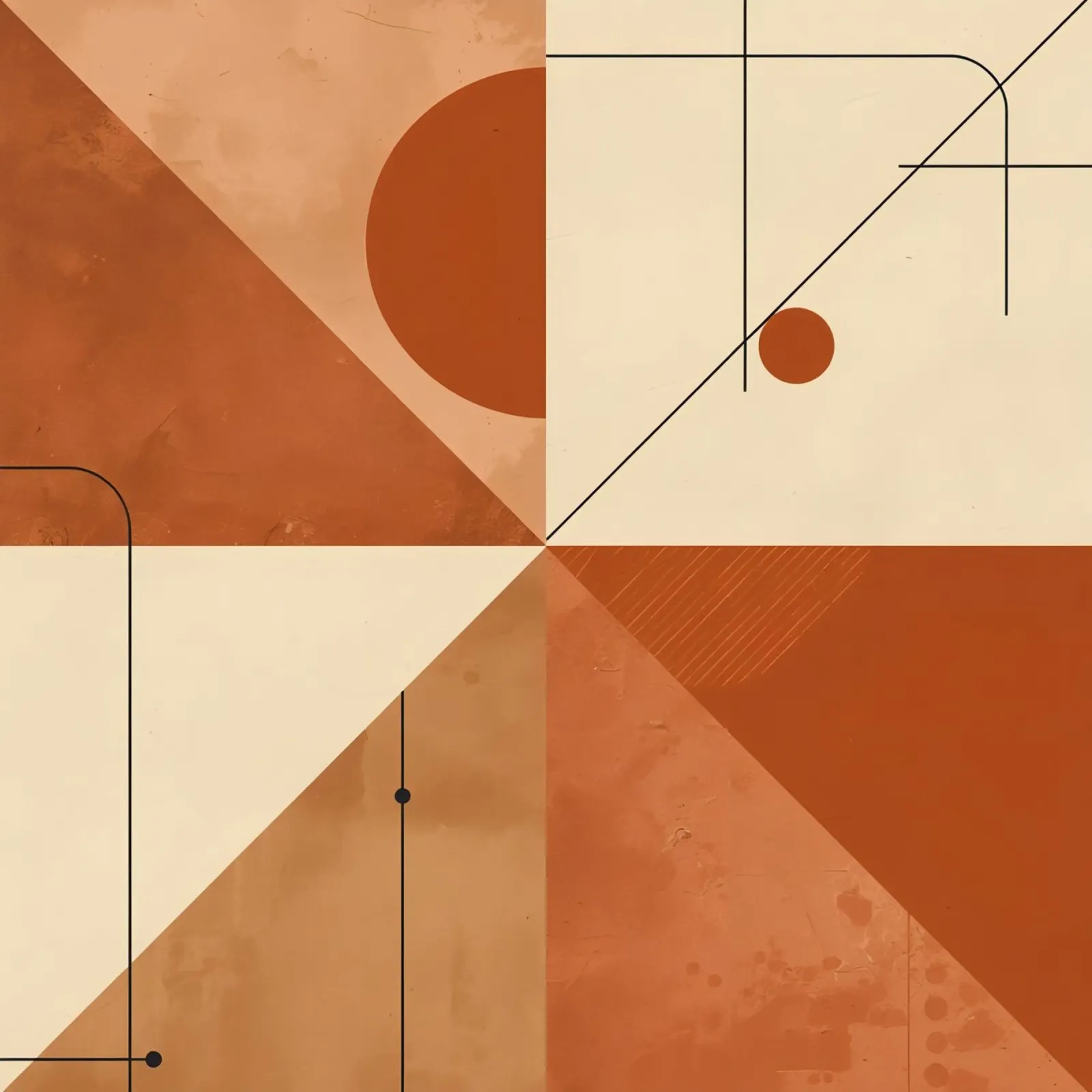 Geometric Abstract with Triangles Circles and Lines in Beige poster by DesignDoodle