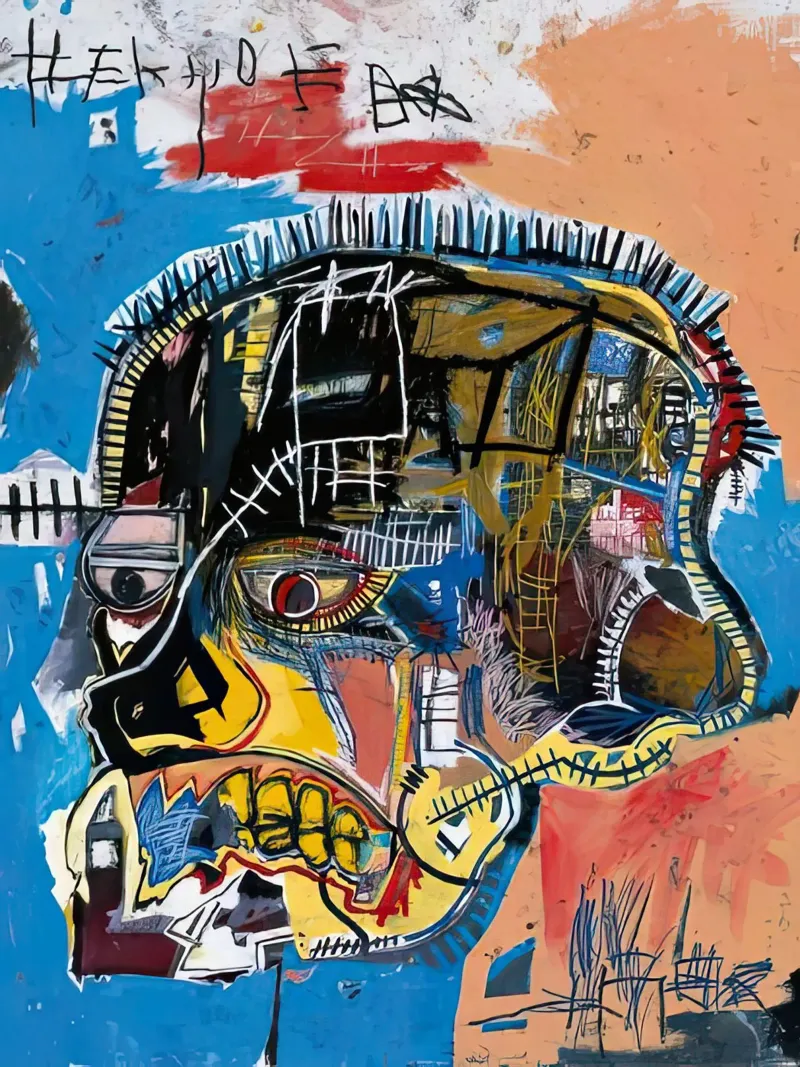 Uomini Cranio basquiat poster con telaio in legno da mix mate