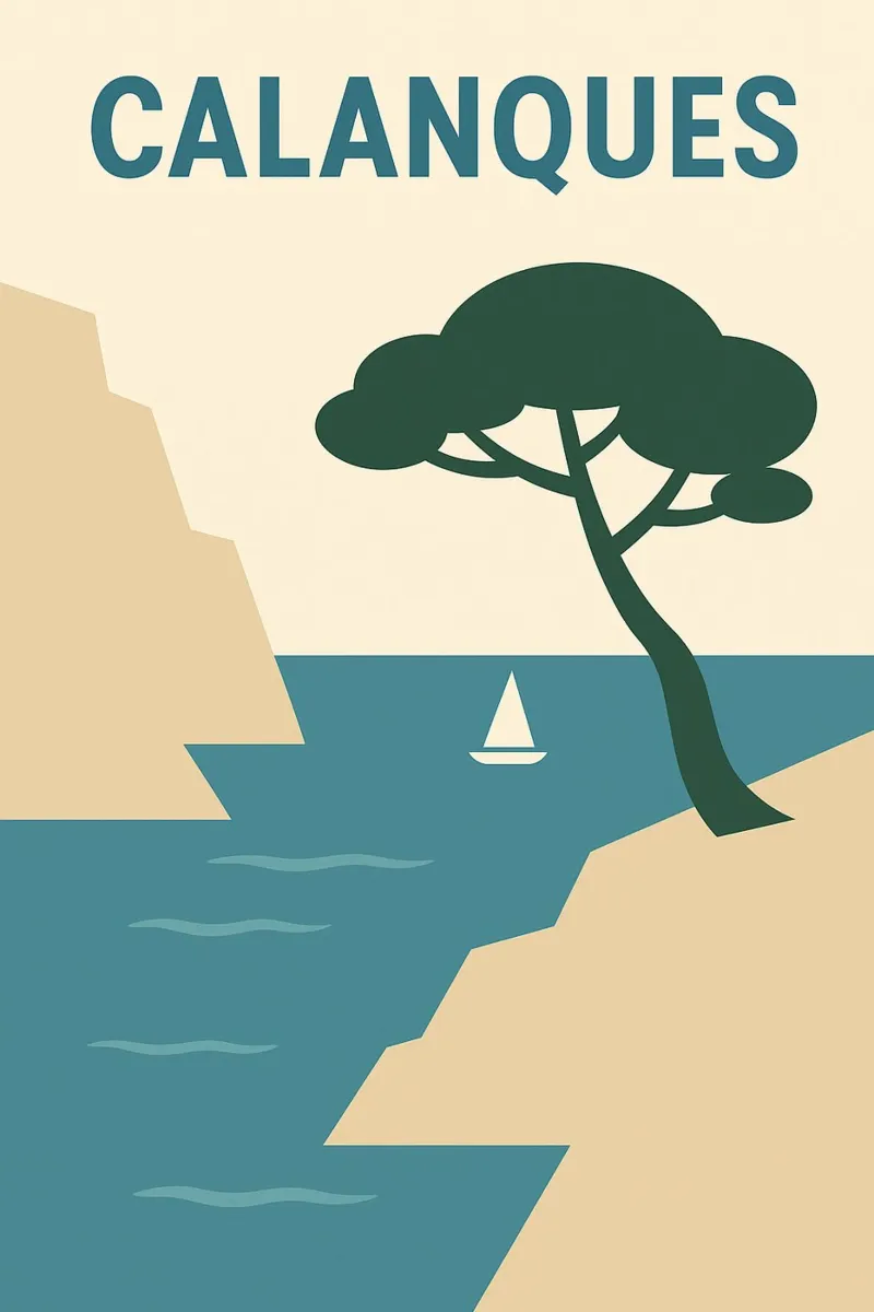 Calanques - Una fuga selvaggia nel Mediterraneo poster con telaio in plastica da JETLAG | affiches voyage