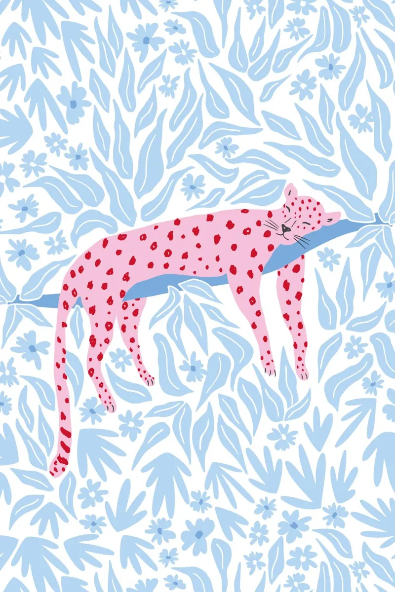 Sleeping leopard - pink and light blue poster con telaio in plastica da Vivdesign