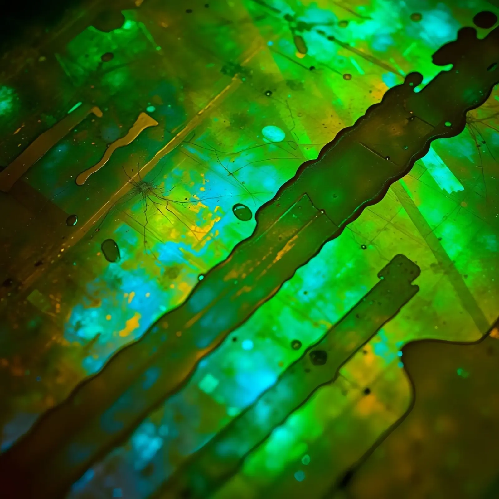 Abstracte groene en blauwe vloeiende lijnen op achtergrond canvas met Baklijst van DesignDoodle