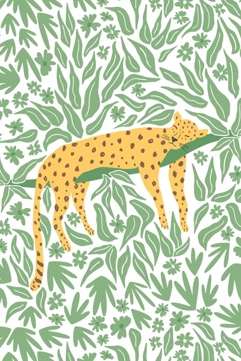 Sleeping leopard - yellow and green poster con telaio in plastica da Vivdesign