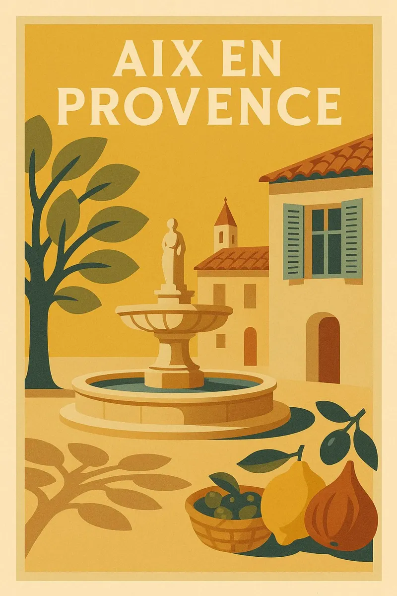 Aix-en-Provence - Il fascino solare della Provenza poster con telaio in legno da JETLAG | affiches voyage