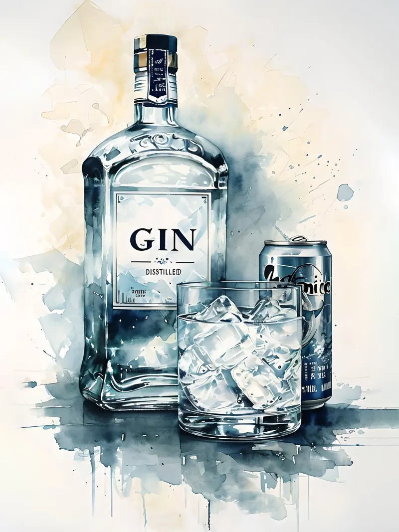 Acquerello di gin e tonic poster con telaio in plastica da 🎁 ARTVI-SHOP