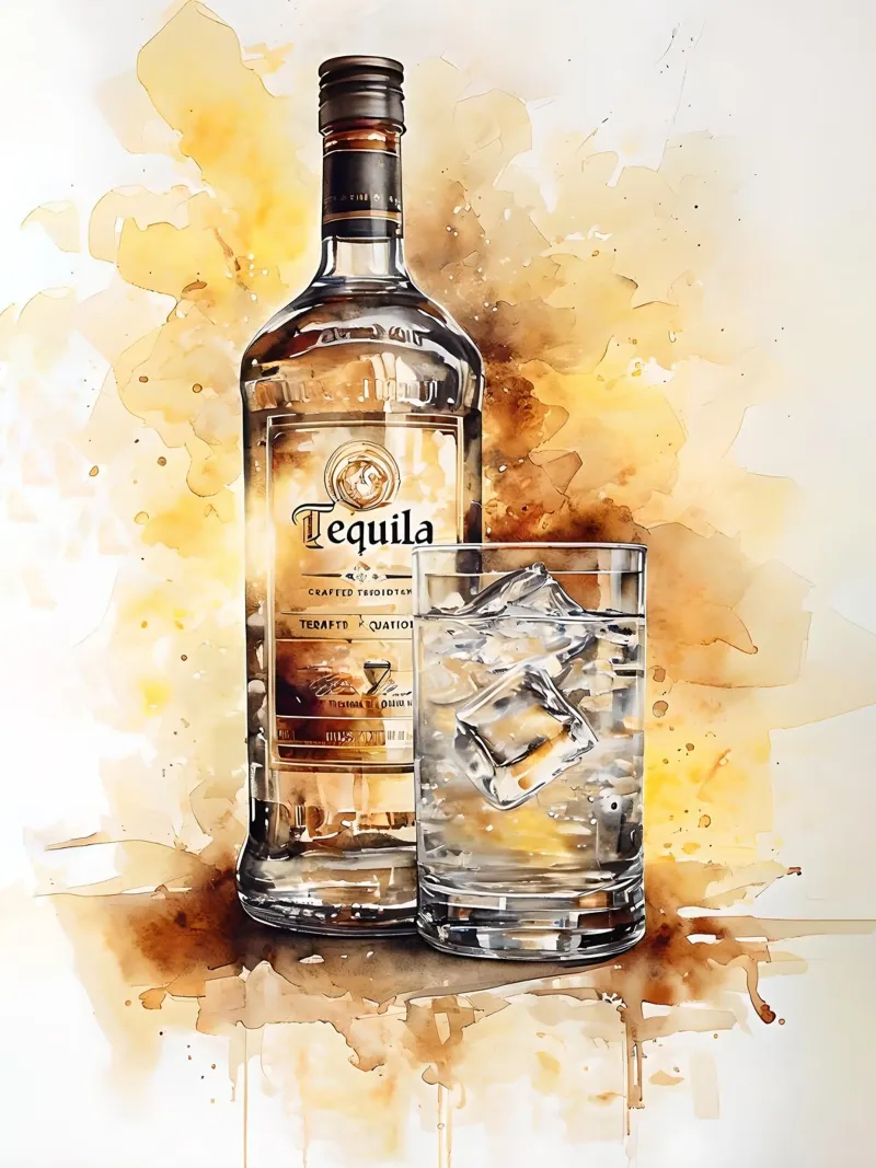 Tequila fles en glas aquarel schilderij canvas met Baklijst van 🎁 ARTVI-SHOP