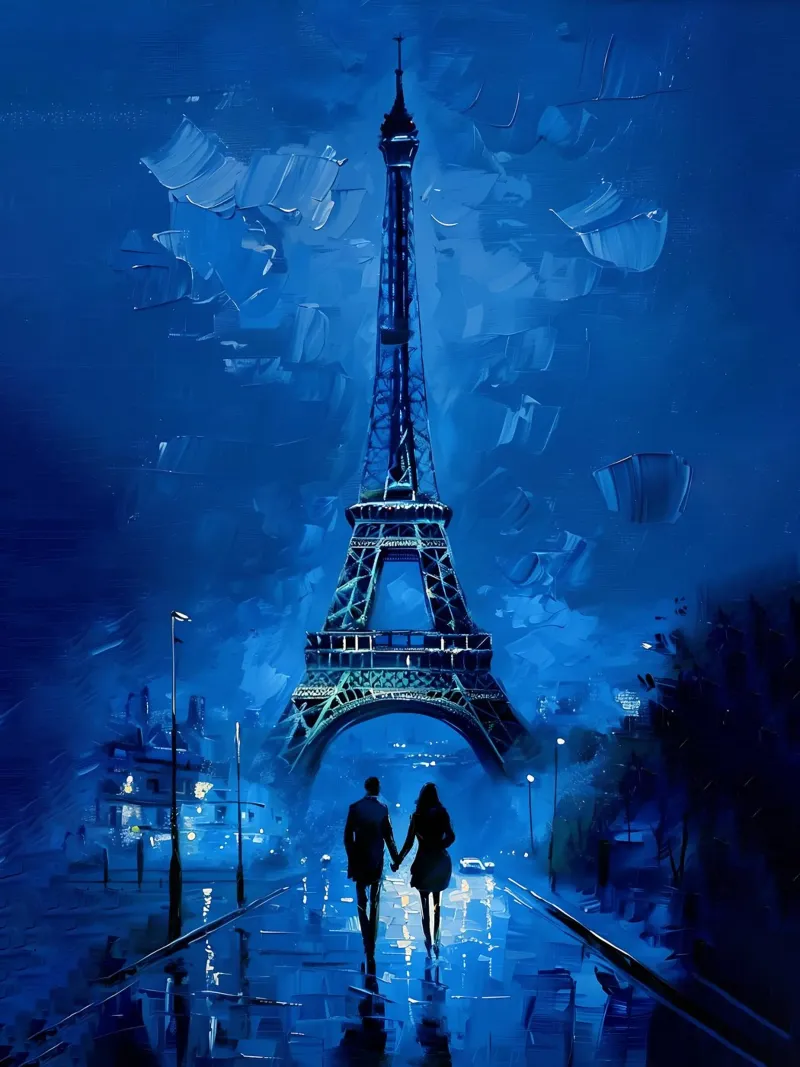 Torre Eiffel dipinto in blu poster con telaio in legno da 🎨 Point and Art
