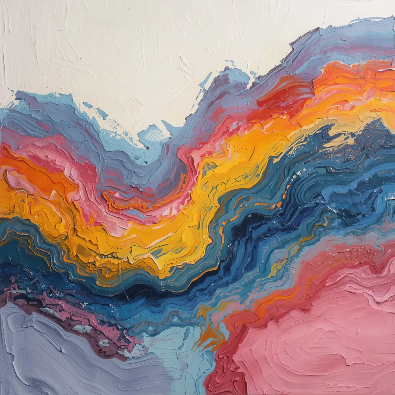 Pittura astratta ad impasto con bande colorate testurizzate poster con telaio in alluminio da DesignDoodle