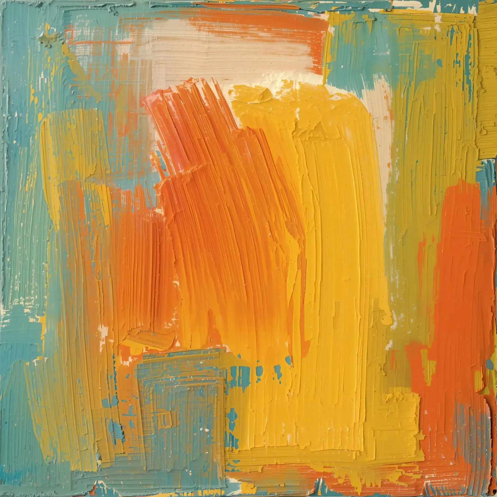 Pittura astratta con pennello giallo arancio verde e bianco poster con telaio in alluminio da DesignDoodle