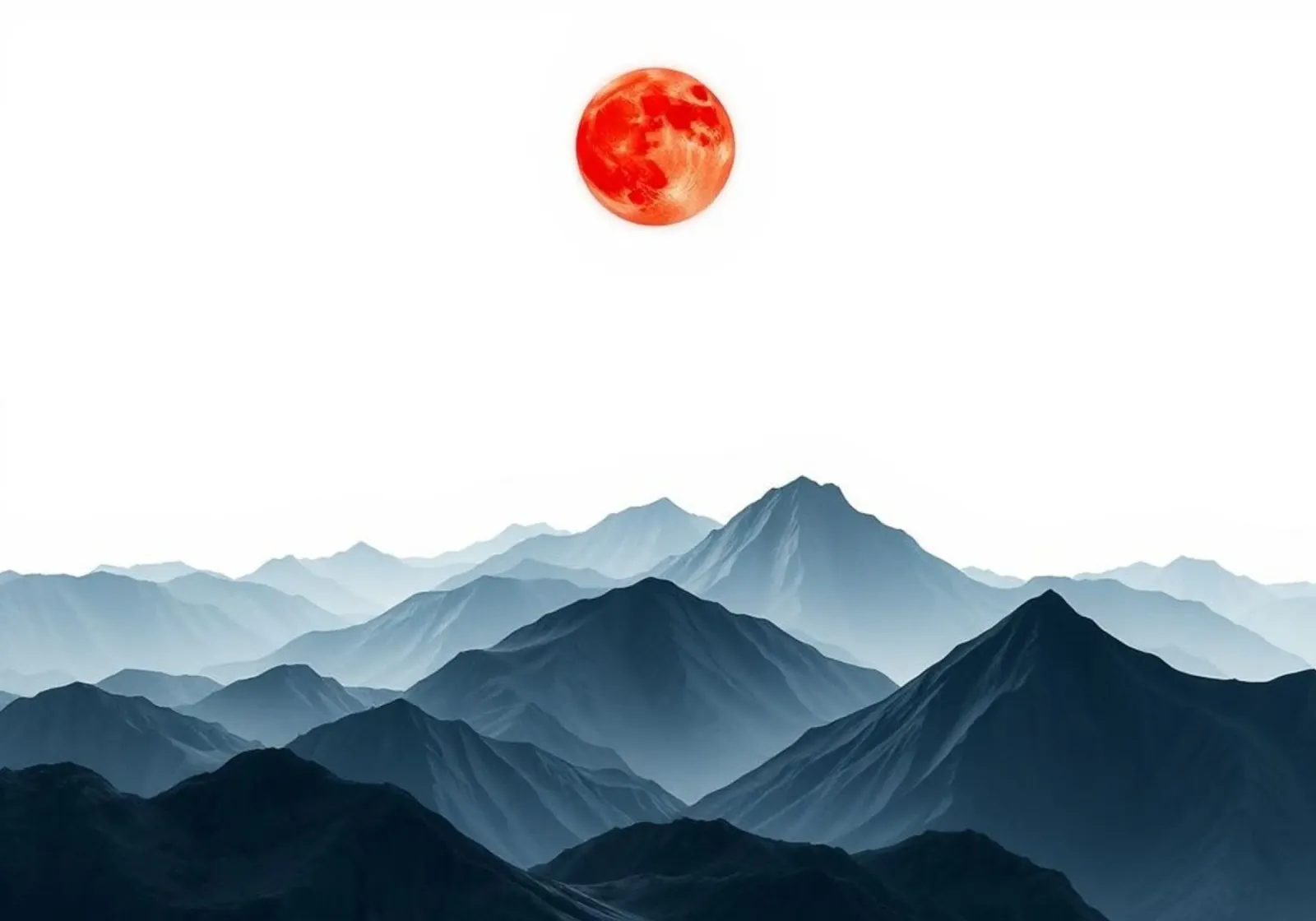 crimson moon, red moon, indigo mountains, mystical landscape canvas with Floater frame by Artistic-shop