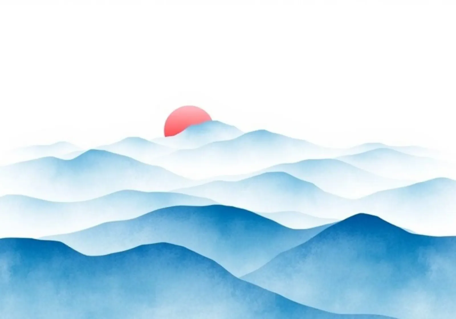 Ethereal Blue Mountains and Red Sun - Serene Watercolor Land canvas with Floater frame by Artistic-shop