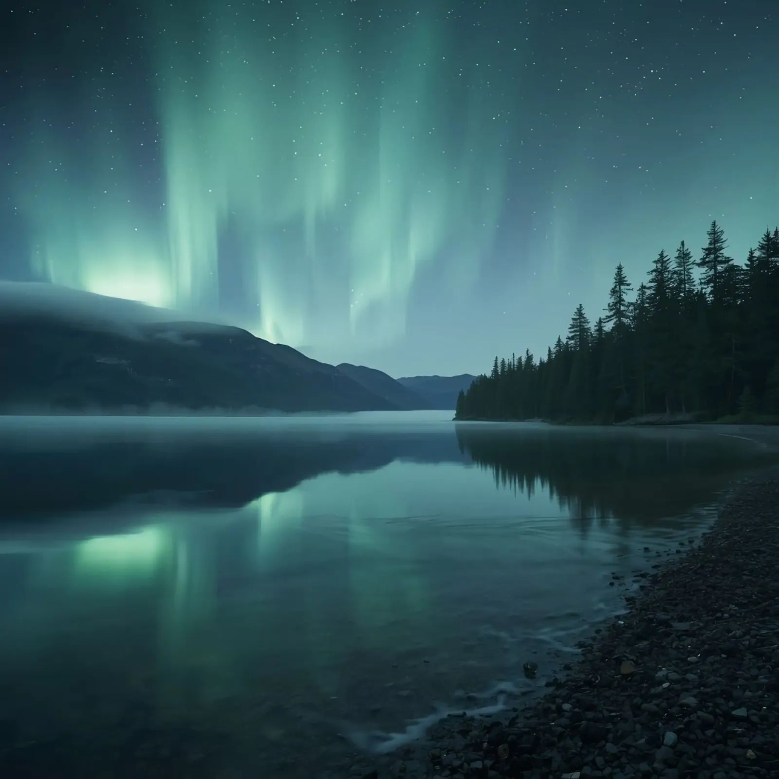 Aurora Borealis Reflecting on Lake with Mountains and Forest canvas with Floater frame by DesignDoodle