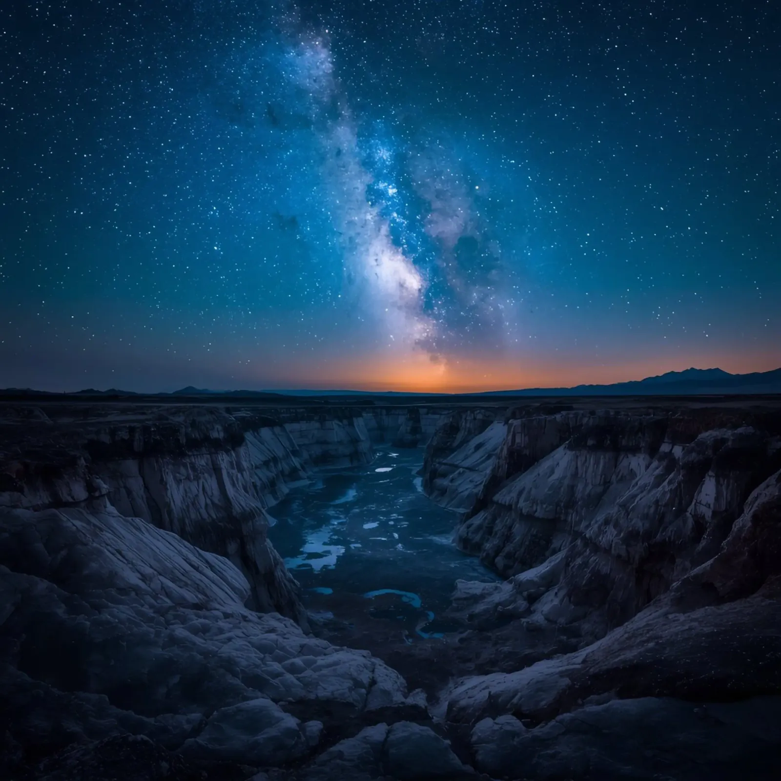 Paesaggio del canyon di notte con la Via Lattea poster con telaio in alluminio da DesignDoodle