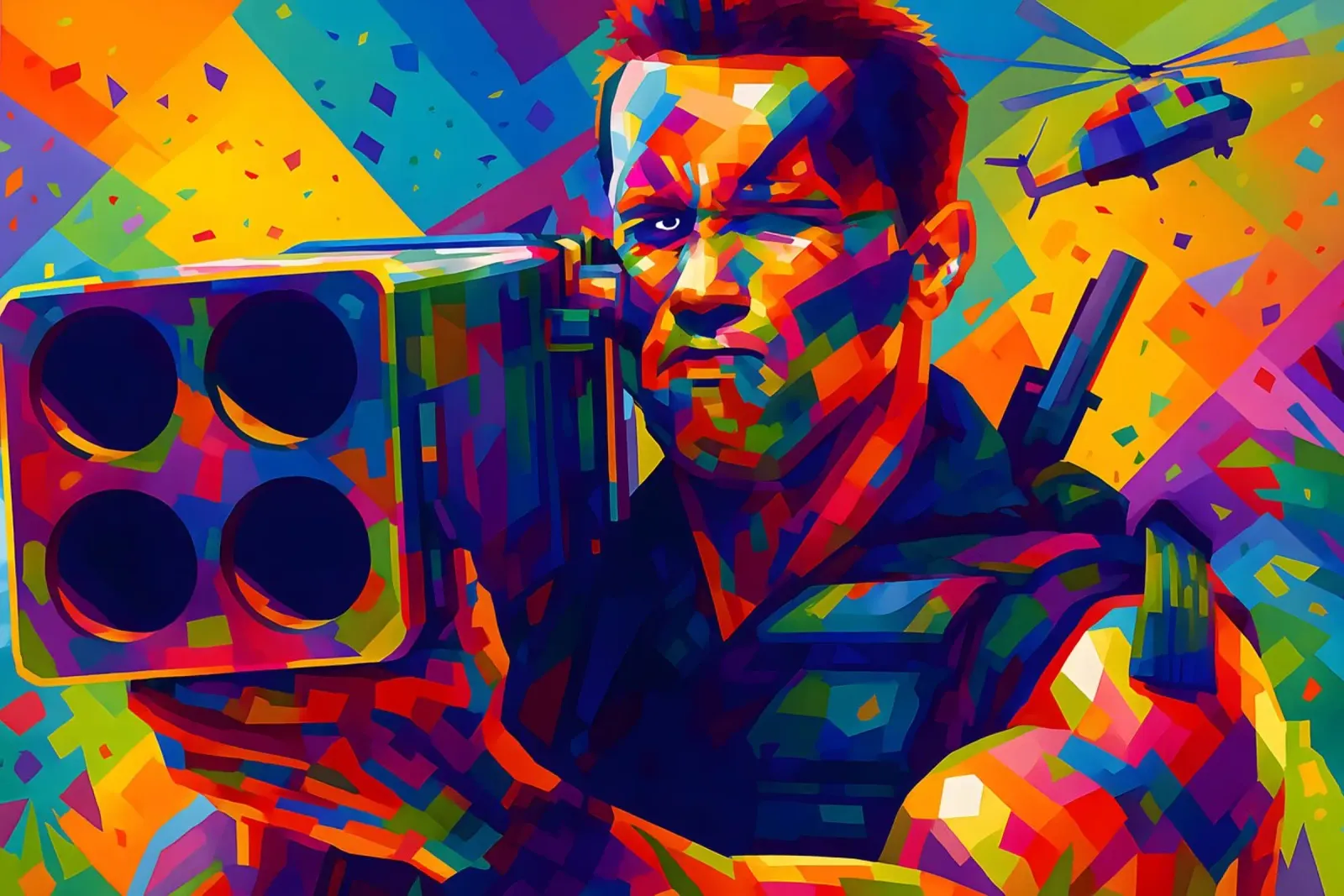 Arnold Schwarzenegger Commando art poster con telaio in alluminio da BONANZA